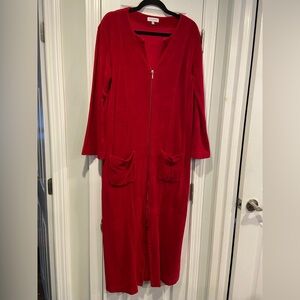 Cuddledown Size M Red Full Zip Pima Cotton Terry Duster Robe Pockets